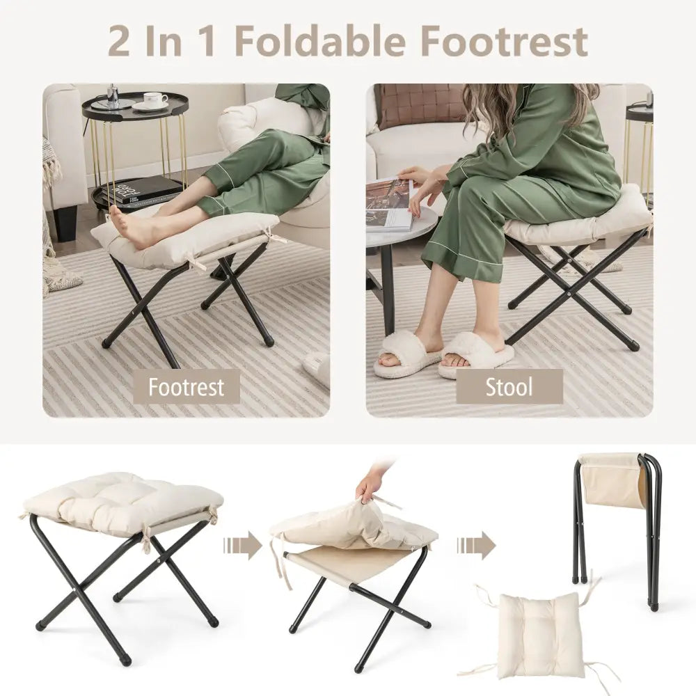 Modern Accent Sofa Chair with Folding Footrest and Side Pocket-Beige - Beige - Accent Chairs