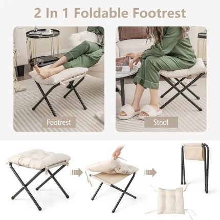 Modern Accent Sofa Chair with Folding Footrest and Side Pocket-Beige - Beige - Accent Chairs