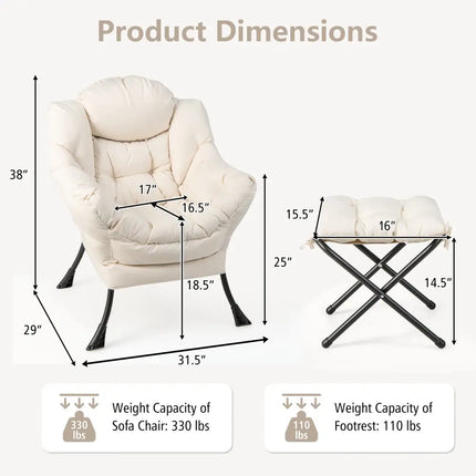 Modern Accent Sofa Chair with Folding Footrest and Side Pocket-Beige - Beige - Accent Chairs