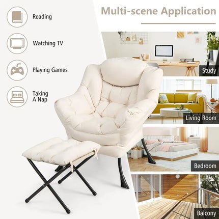 Modern Accent Sofa Chair with Folding Footrest and Side Pocket-Beige - Beige - Accent Chairs