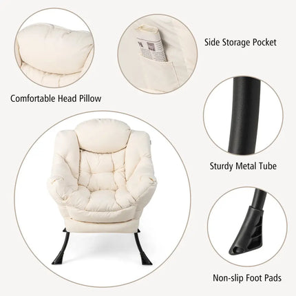 Modern Accent Sofa Chair with Folding Footrest and Side Pocket-Beige - Beige - Accent Chairs