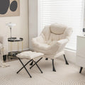 Modern Accent Sofa Chair with Folding Footrest and Side Pocket-Beige - Beige - Accent Chairs