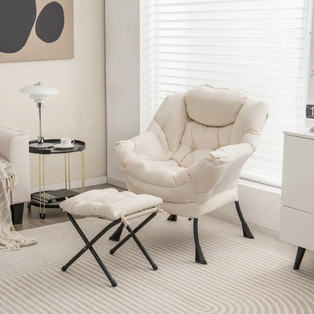 Modern Accent Sofa Chair with Folding Footrest and Side Pocket-Beige - Beige - Accent Chairs