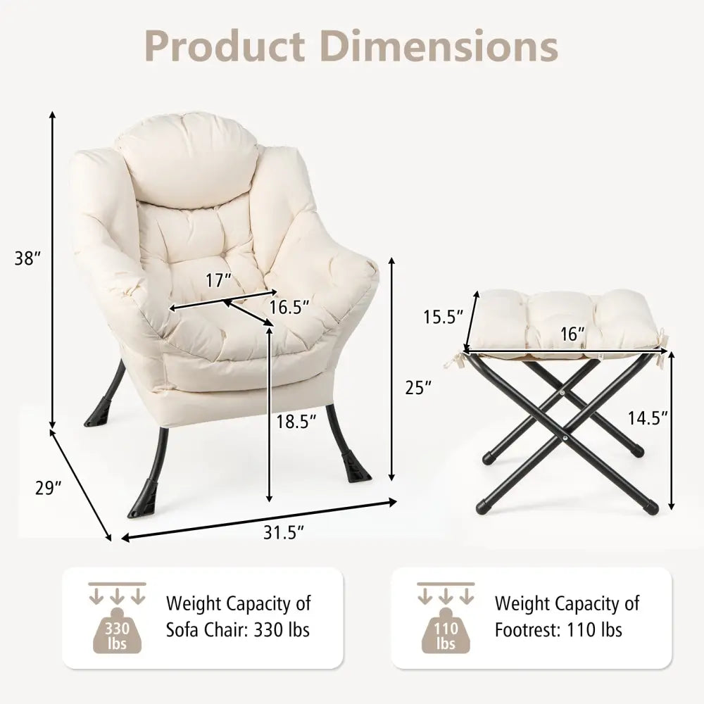 Modern Accent Sofa Chair with Folding Footrest and Side Pocket-Beige - Beige - Accent Chairs