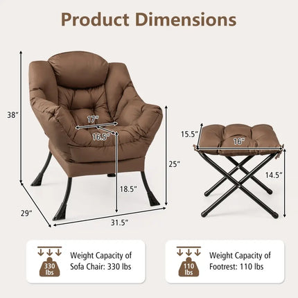 Modern Accent Sofa Chair with Folding Footrest and Side Pocket-Brown - Brown - Accent Chairs