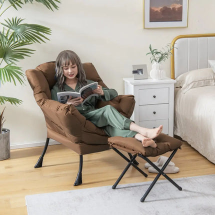 Modern Accent Sofa Chair with Folding Footrest and Side Pocket-Brown - Brown - Accent Chairs