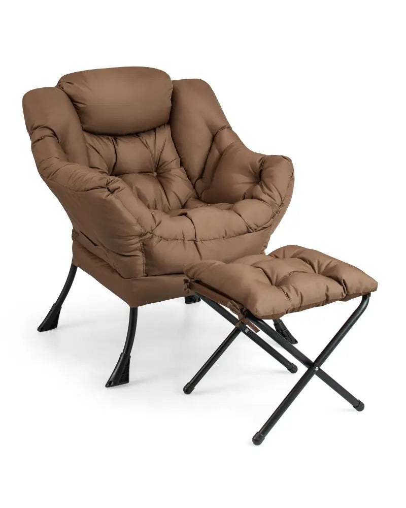 Modern Accent Sofa Chair with Folding Footrest and Side Pocket-Brown - Brown - Accent Chairs