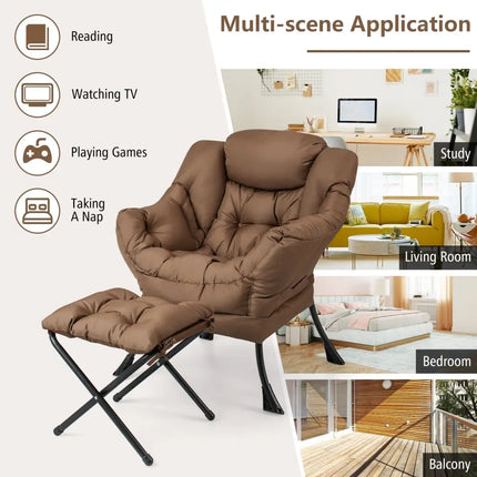 Modern Accent Sofa Chair with Folding Footrest and Side Pocket-Brown - Brown - Accent Chairs