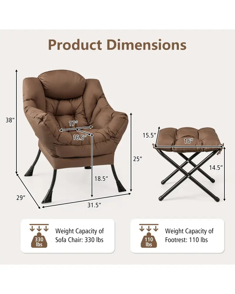 Modern Accent Sofa Chair with Folding Footrest and Side Pocket-Brown - Brown - Accent Chairs