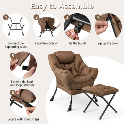 Modern Accent Sofa Chair with Folding Footrest and Side Pocket-Brown - Brown - Accent Chairs