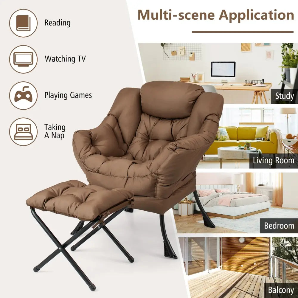 Modern Accent Sofa Chair with Folding Footrest and Side Pocket-Brown - Brown - Accent Chairs