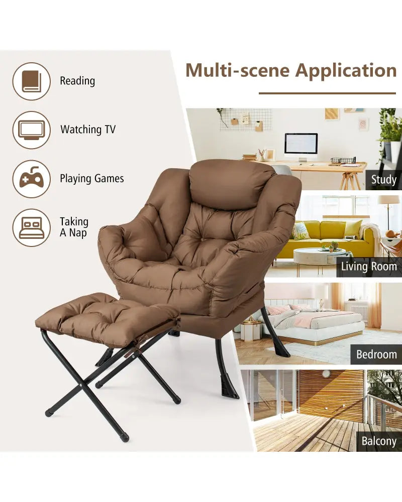 Modern Accent Sofa Chair with Folding Footrest and Side Pocket-Brown - Brown - Accent Chairs