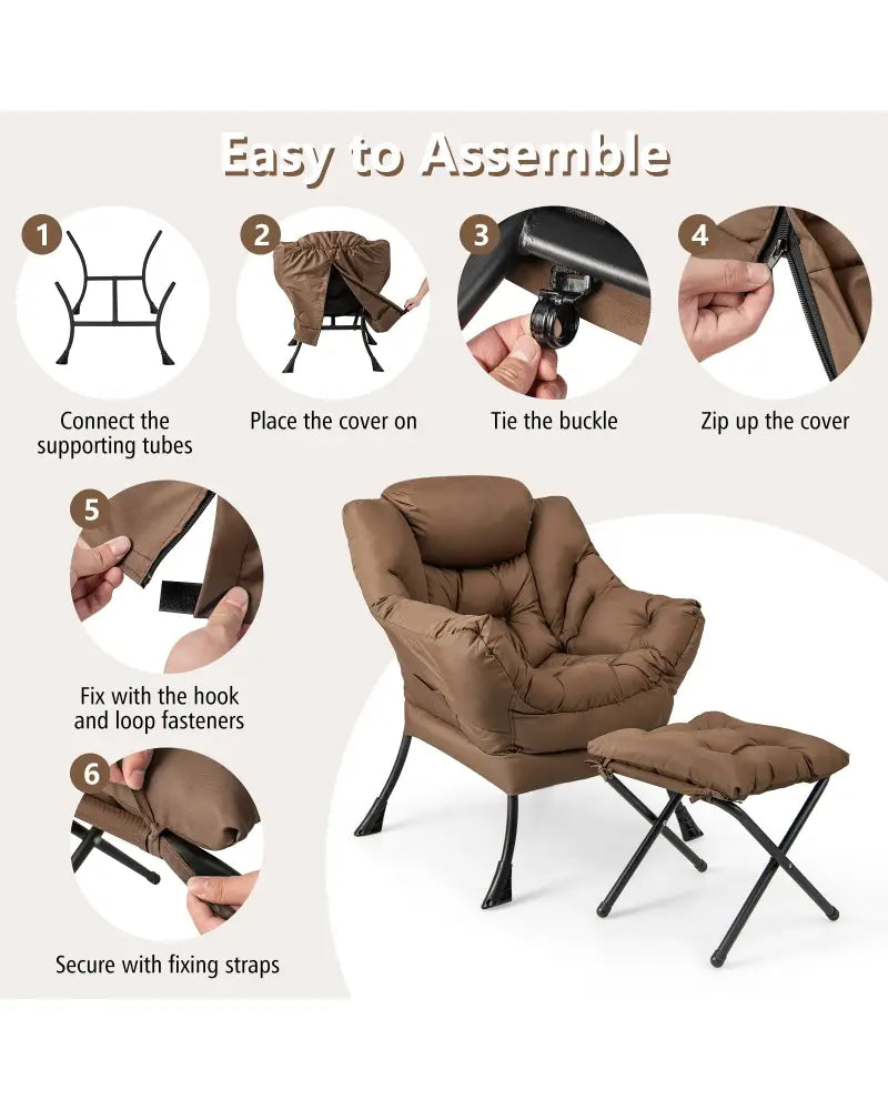 Modern Accent Sofa Chair with Folding Footrest and Side Pocket-Brown - Brown - Accent Chairs