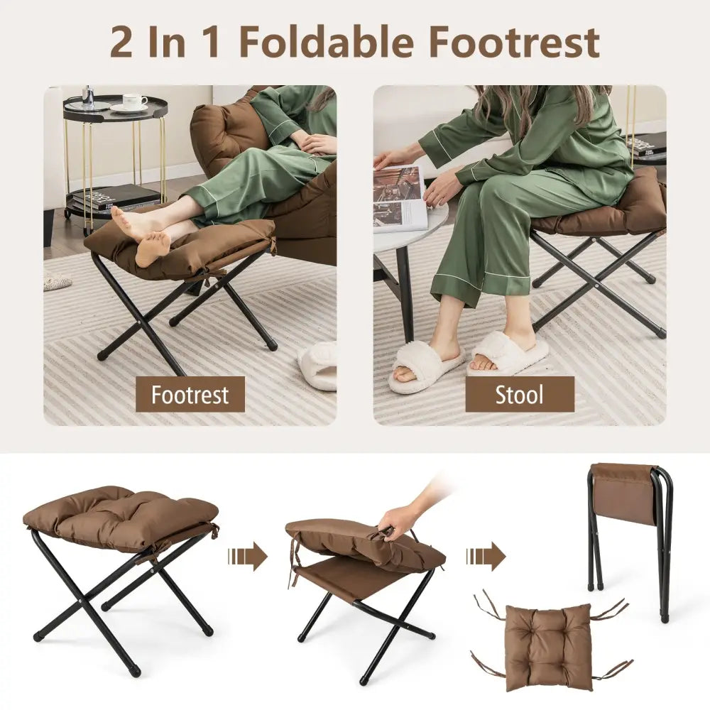 Modern Accent Sofa Chair with Folding Footrest and Side Pocket-Brown - Brown - Accent Chairs