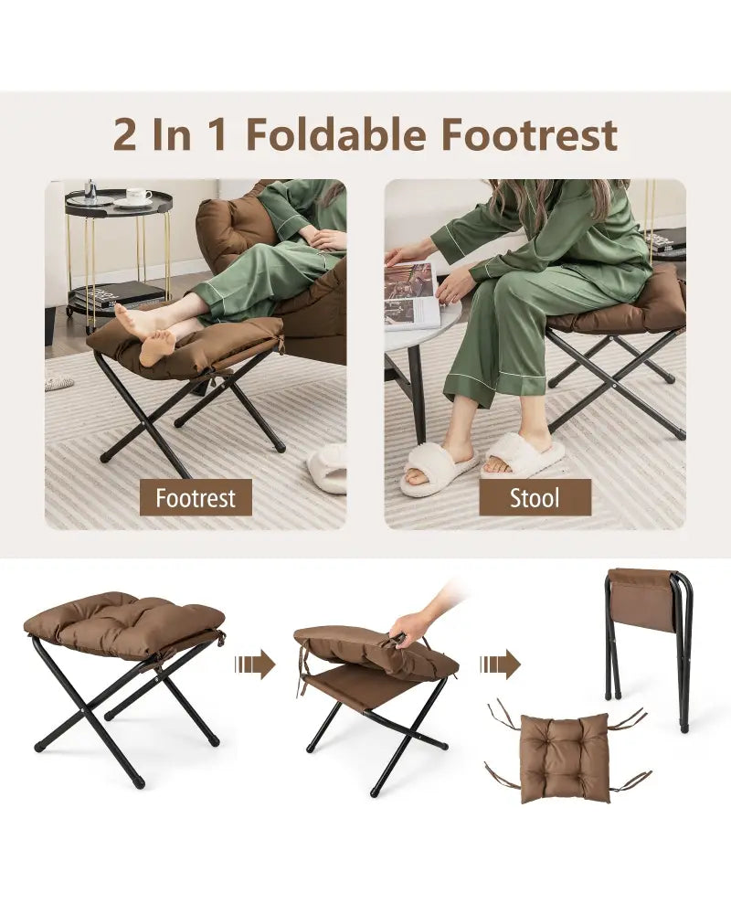 Modern Accent Sofa Chair with Folding Footrest and Side Pocket-Brown - Brown - Accent Chairs