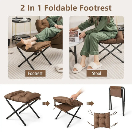 Modern Accent Sofa Chair with Folding Footrest and Side Pocket-Brown - Brown - Accent Chairs