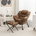 Modern Accent Sofa Chair with Folding Footrest and Side Pocket-Brown - Brown - Accent Chairs