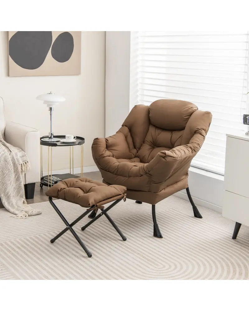 Modern Accent Sofa Chair with Folding Footrest and Side Pocket-Brown - Brown - Accent Chairs