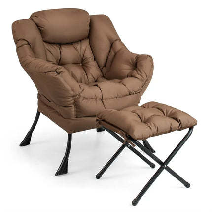 Modern Accent Sofa Chair with Folding Footrest and Side Pocket-Brown - Brown - Accent Chairs