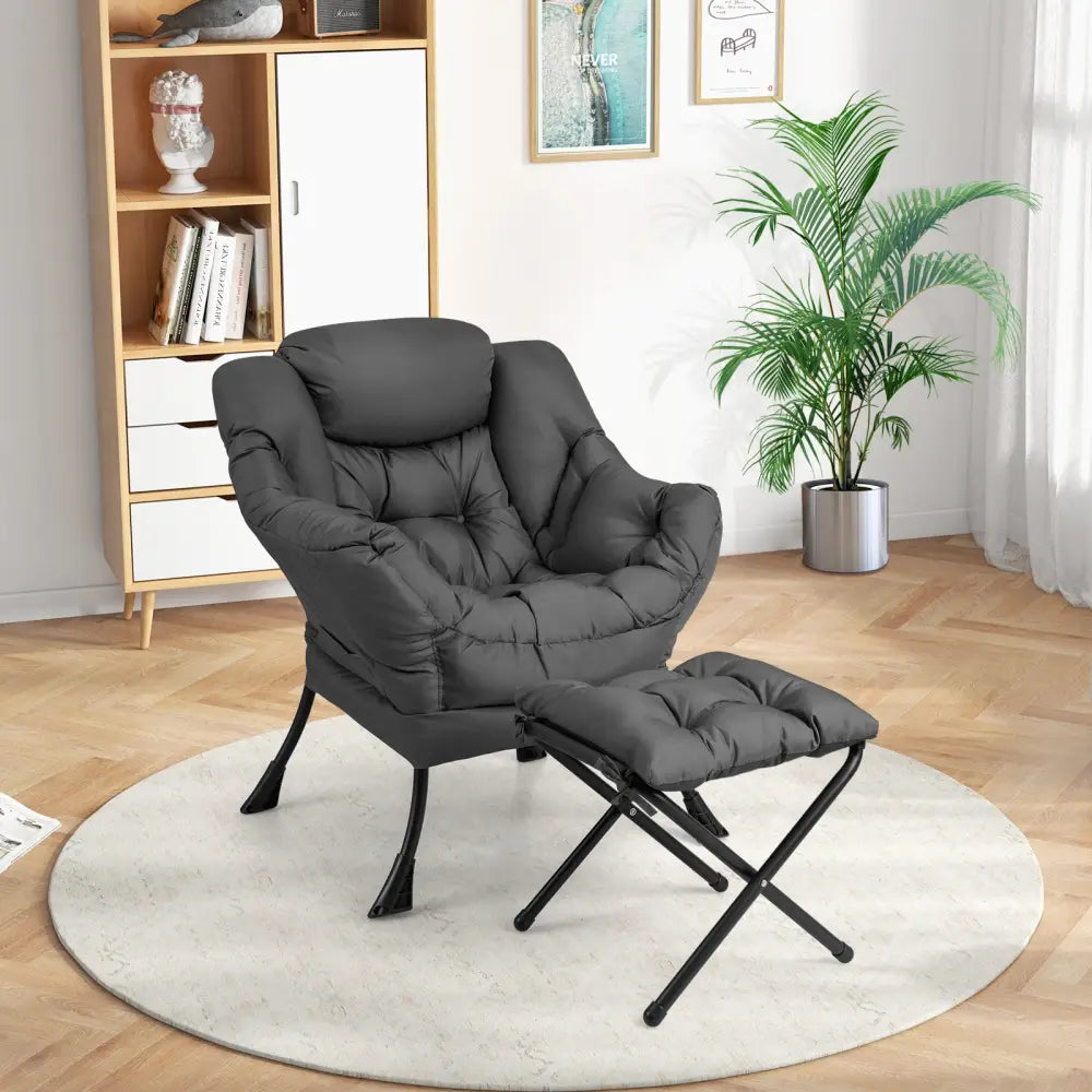 Modern Accent Sofa Chair with Folding Footrest and Side Pocket-Gray - Gray - Accent Chairs