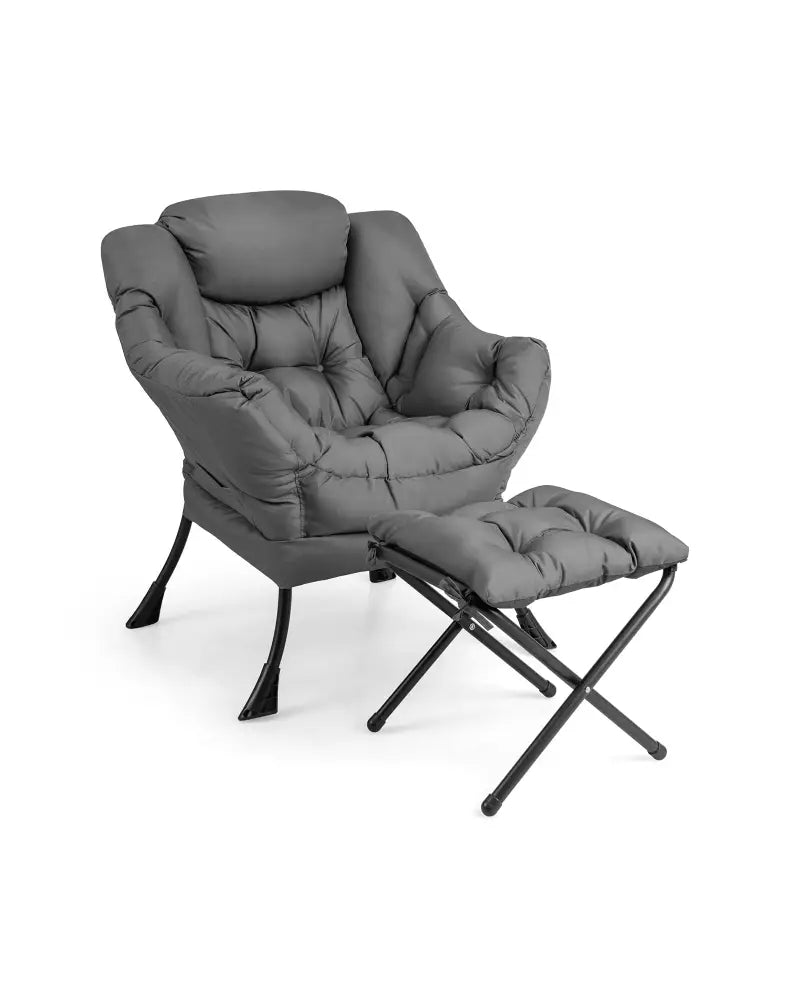 Modern Accent Sofa Chair with Folding Footrest and Side Pocket-Gray - Gray - Accent Chairs