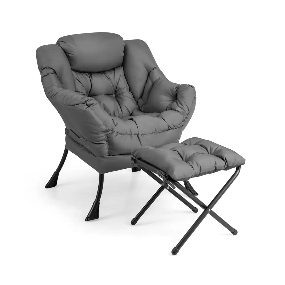 Modern Accent Sofa Chair with Folding Footrest and Side Pocket-Gray - Gray - Accent Chairs
