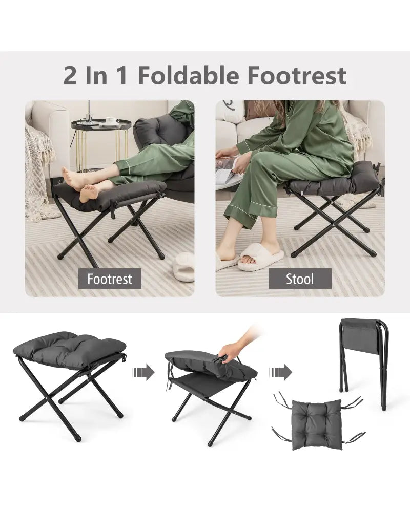 Modern Accent Sofa Chair with Folding Footrest and Side Pocket-Gray - Gray - Accent Chairs