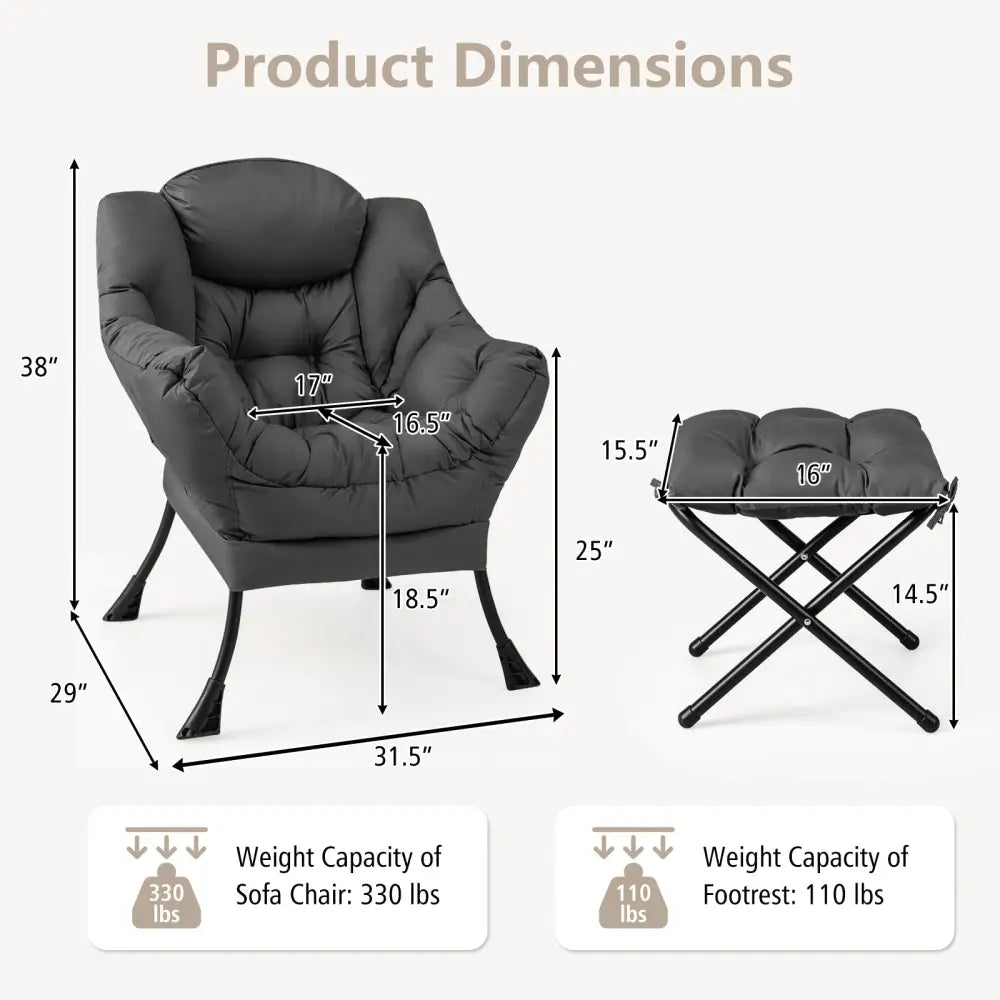 Modern Accent Sofa Chair with Folding Footrest and Side Pocket-Gray - Gray - Accent Chairs