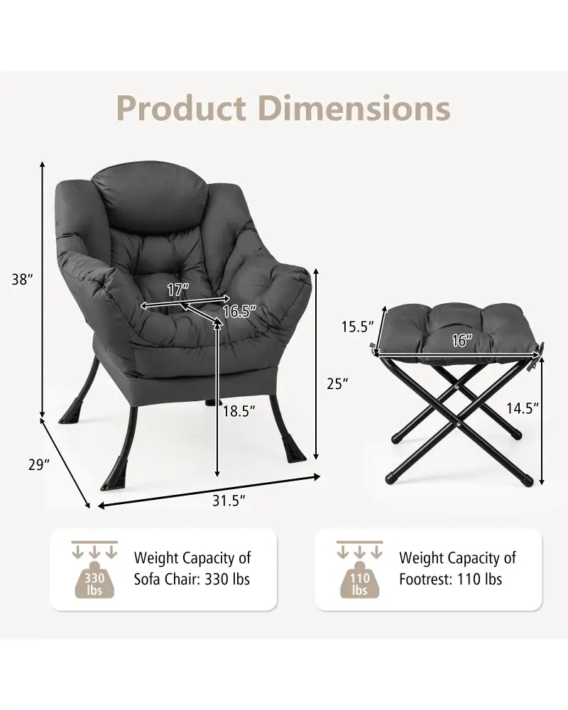 Modern Accent Sofa Chair with Folding Footrest and Side Pocket-Gray - Gray - Accent Chairs