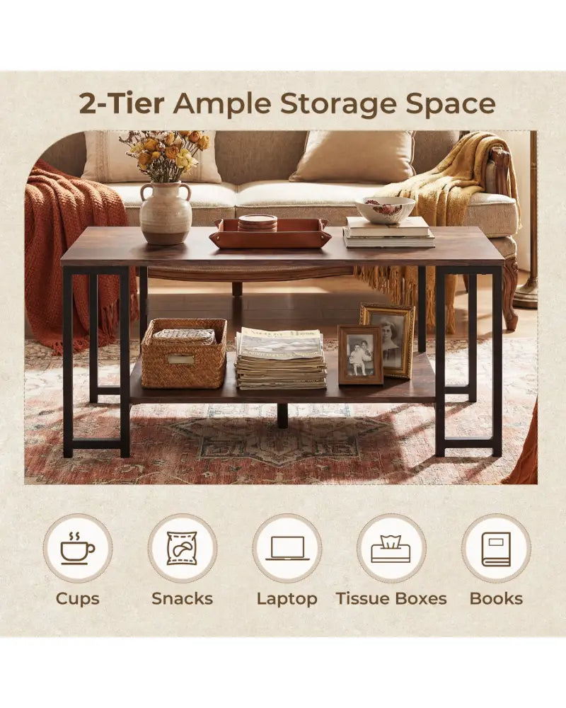 Modern Accent Table with Open Storage Shelf for Apartment and Lounge-Rustic Brown - Rustic Brown - Coffee Tables