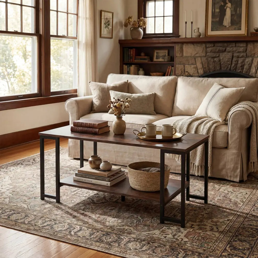 Modern Accent Table with Open Storage Shelf for Apartment and Lounge-Rustic Brown - Rustic Brown - Coffee Tables