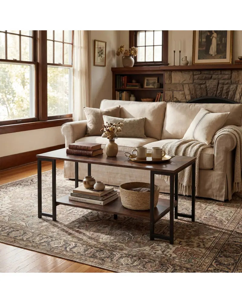 Modern Accent Table with Open Storage Shelf for Apartment and Lounge-Rustic Brown - Rustic Brown - Coffee Tables