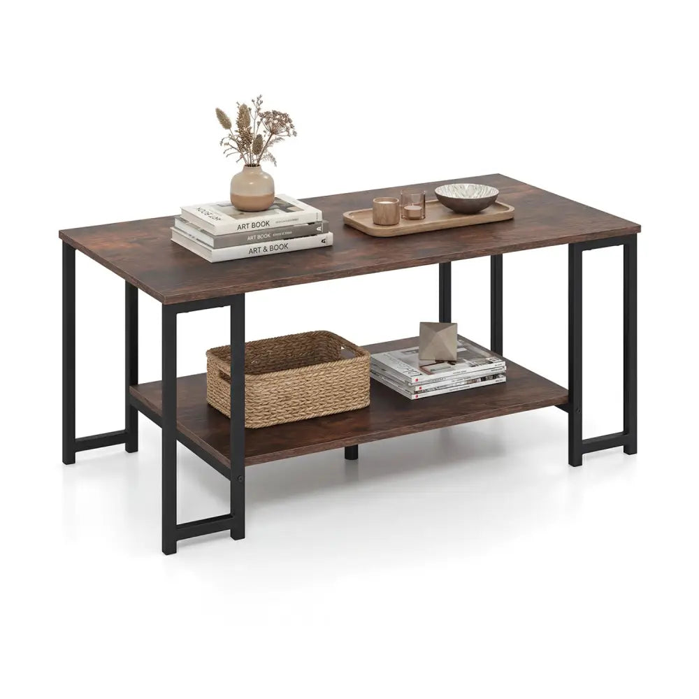 Modern Accent Table with Open Storage Shelf for Apartment and Lounge-Rustic Brown - Rustic Brown - Coffee Tables