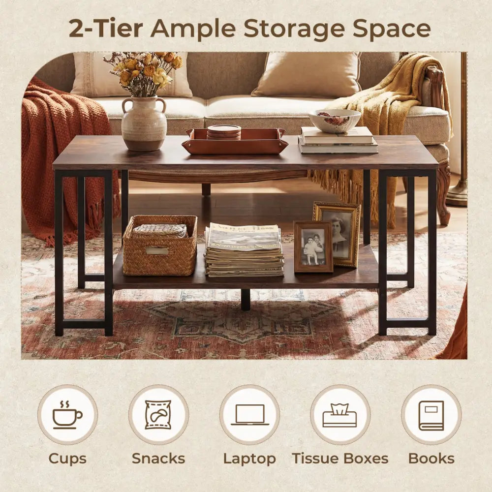 Modern Accent Table with Open Storage Shelf for Apartment and Lounge-Rustic Brown - Rustic Brown - Coffee Tables