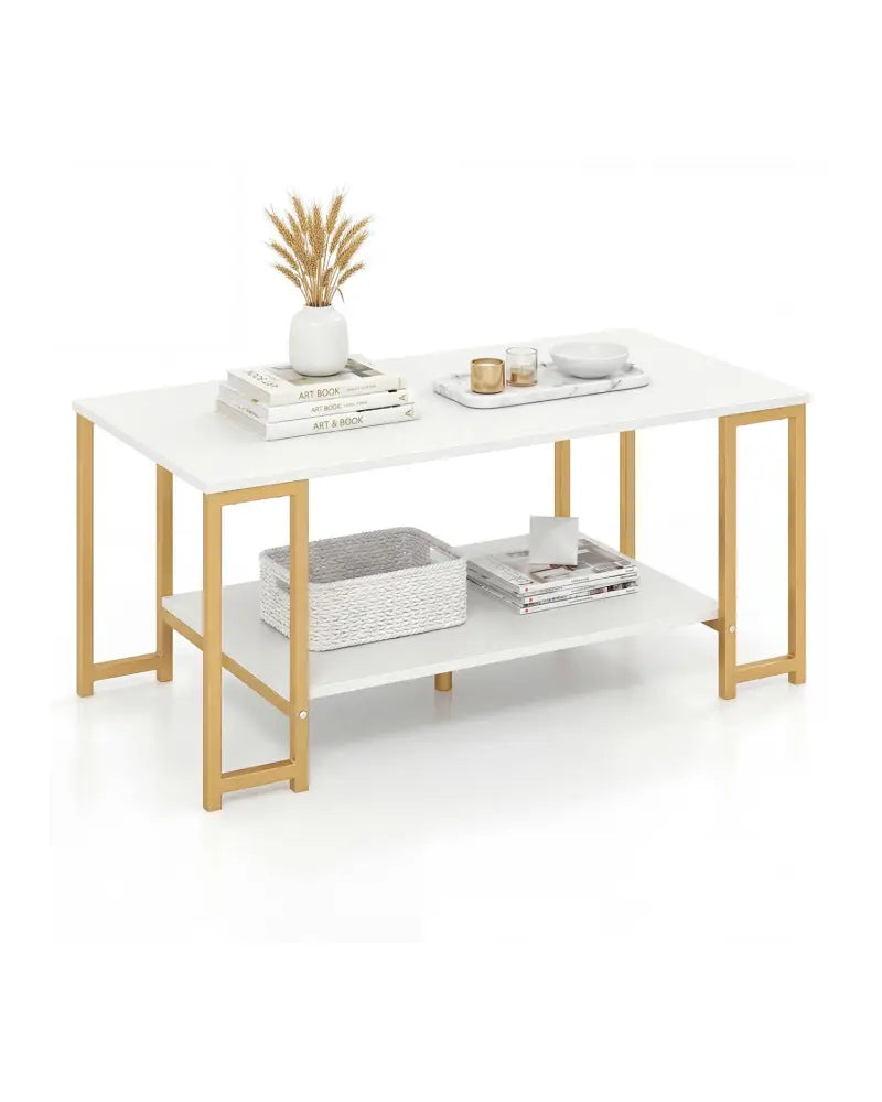 Modern Accent Table with Open Storage Shelf for Apartment and Lounge-White - White - Coffee Tables