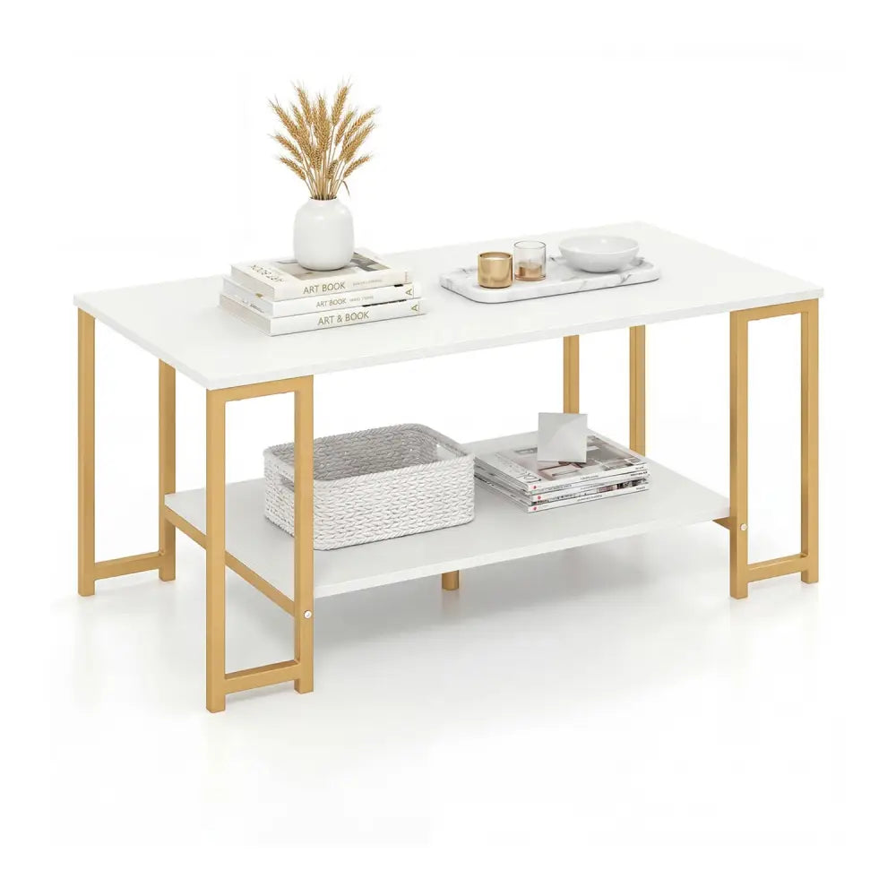 Modern Accent Table with Open Storage Shelf for Apartment and Lounge-White - White - Coffee Tables