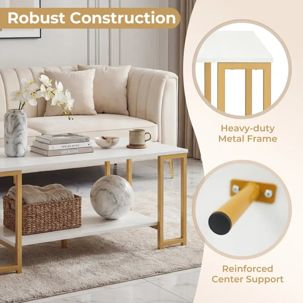 Modern Accent Table with Open Storage Shelf for Apartment and Lounge-White - White - Coffee Tables