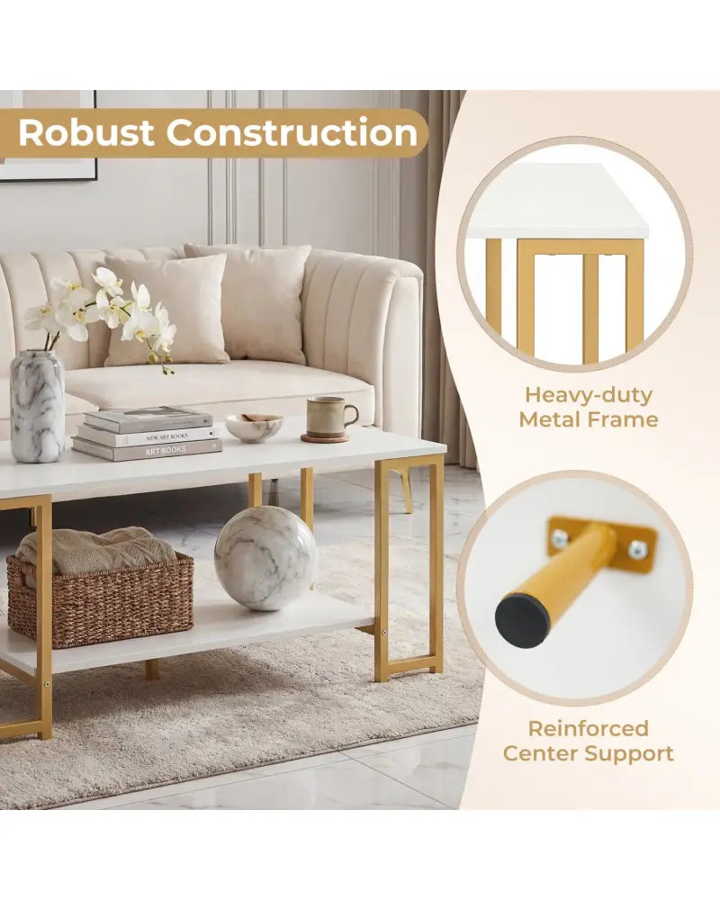 Modern Accent Table with Open Storage Shelf for Apartment and Lounge-White - White - Coffee Tables