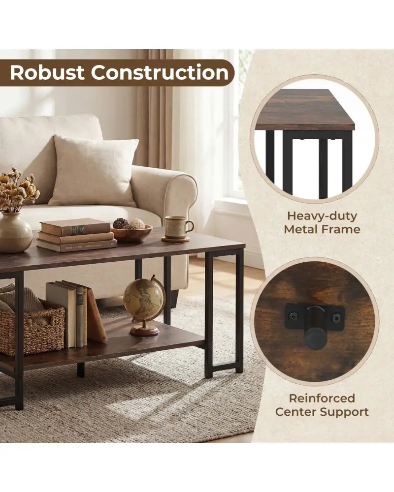 Modern Accent Table with Open Storage Shelf for Apartment and Lounge-Rustic Brown - Rustic Brown - Coffee Tables