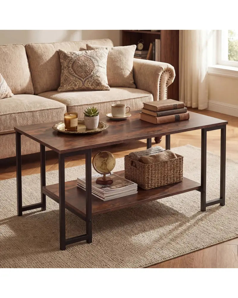 Modern Accent Table with Open Storage Shelf for Apartment and Lounge-Rustic Brown - Rustic Brown - Coffee Tables