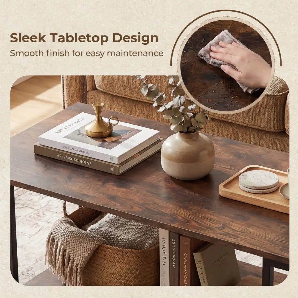 Modern Accent Table with Open Storage Shelf for Apartment and Lounge-Rustic Brown - Rustic Brown - Coffee Tables