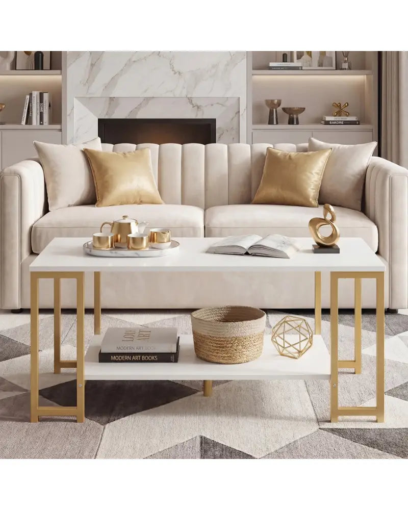 Modern Accent Table with Open Storage Shelf for Apartment and Lounge-White - White - Coffee Tables