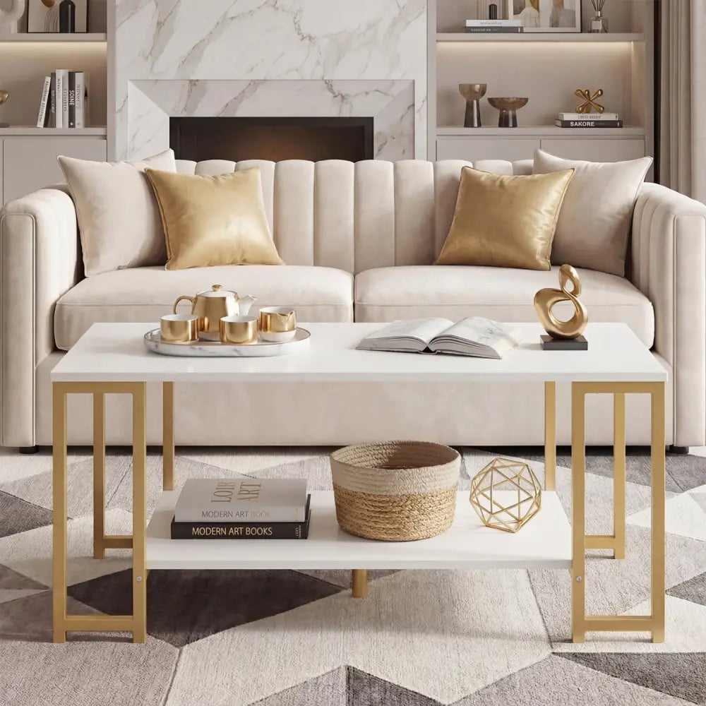 Modern Accent Table with Open Storage Shelf for Apartment and Lounge-White - White - Coffee Tables