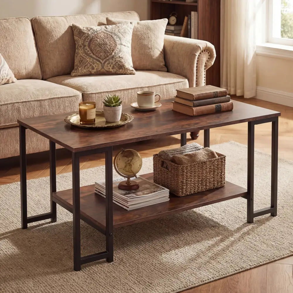 Modern Accent Table with Open Storage Shelf for Apartment and Lounge-Rustic Brown - Rustic Brown - Coffee Tables