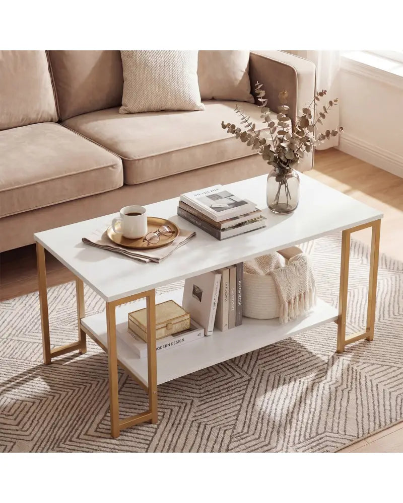 Modern Accent Table with Open Storage Shelf for Apartment and Lounge-White - White - Coffee Tables