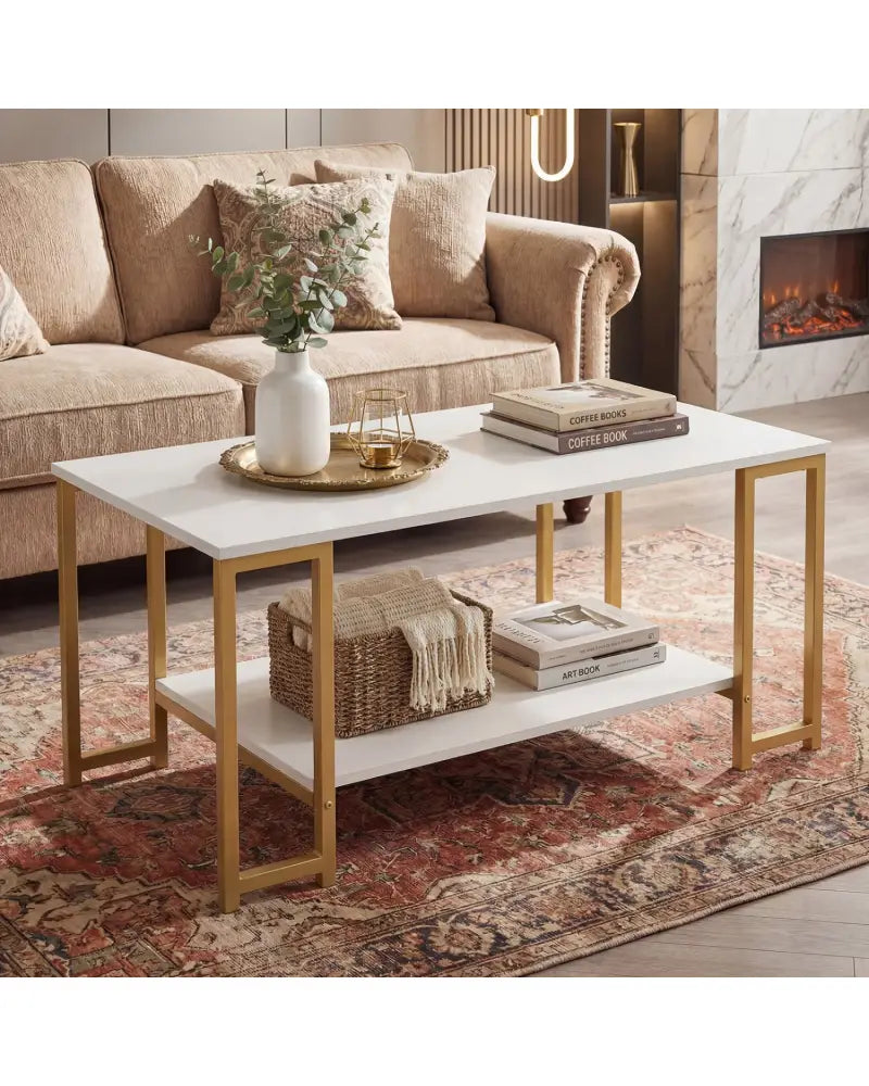 Modern Accent Table with Open Storage Shelf for Apartment and Lounge-White - White - Coffee Tables