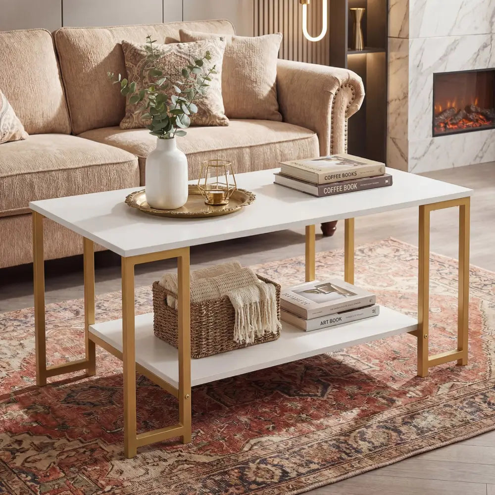 Modern Accent Table with Open Storage Shelf for Apartment and Lounge-White - White - Coffee Tables
