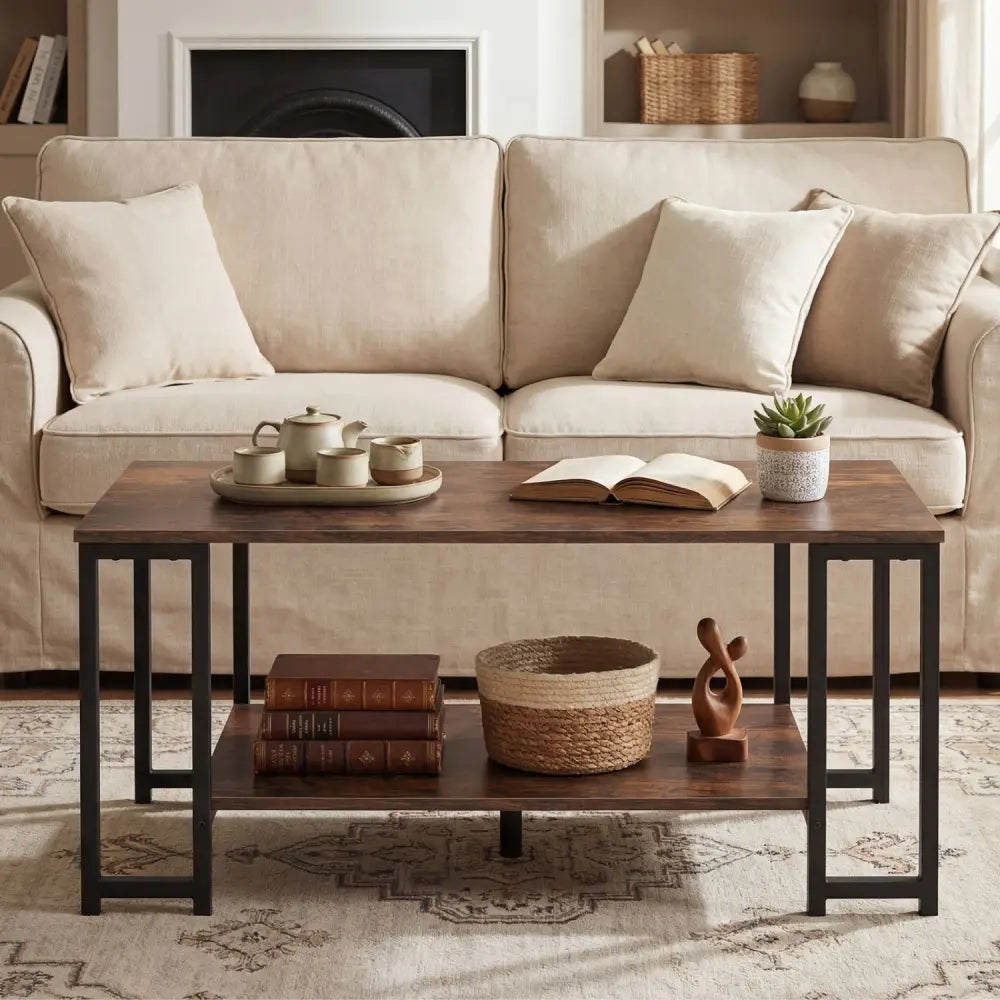 Modern Accent Table with Open Storage Shelf for Apartment and Lounge-Rustic Brown - Rustic Brown - Coffee Tables