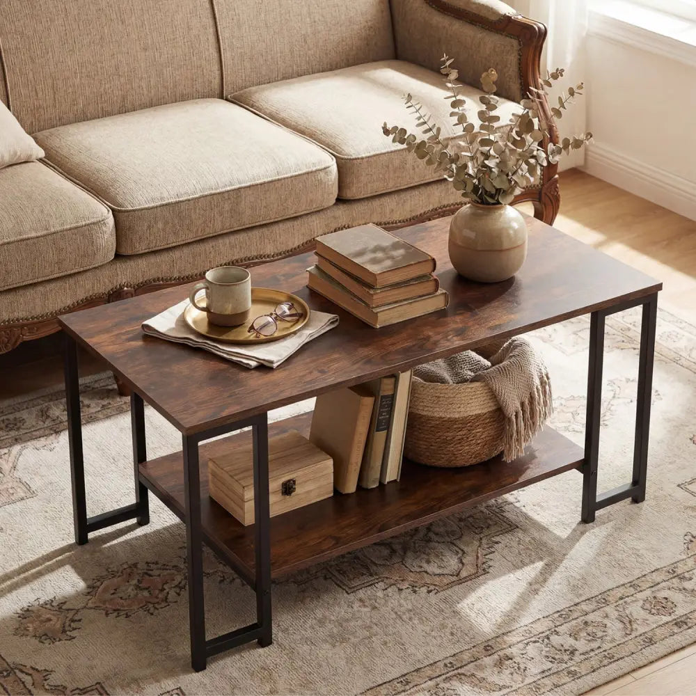 Modern Accent Table with Open Storage Shelf for Apartment and Lounge-Rustic Brown - Rustic Brown - Coffee Tables