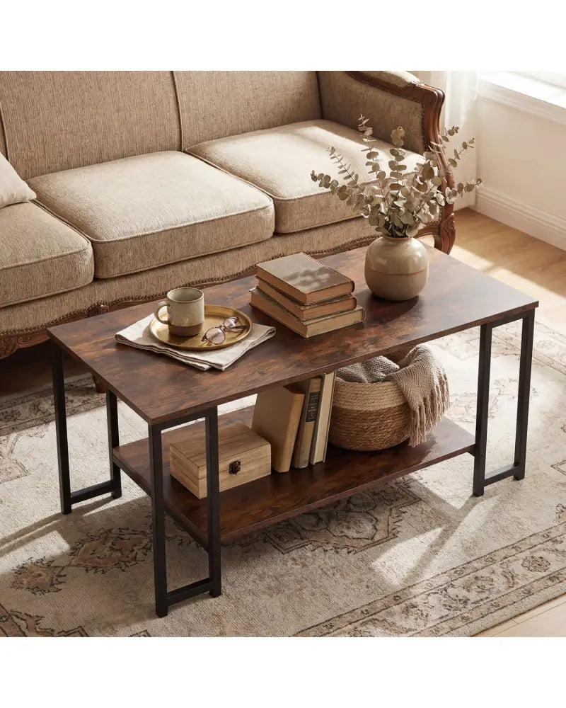 Modern Accent Table with Open Storage Shelf for Apartment and Lounge-Rustic Brown - Rustic Brown - Coffee Tables